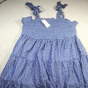 Super Cute! NWT! Kings Road Sz 3X Dark Blue Chambray & White Polka Dot Sun Dress